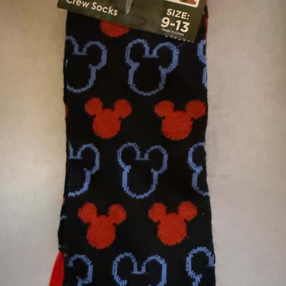 Disney women’s Crew Socks - Black with Red and Blue Mickey Mouse Design